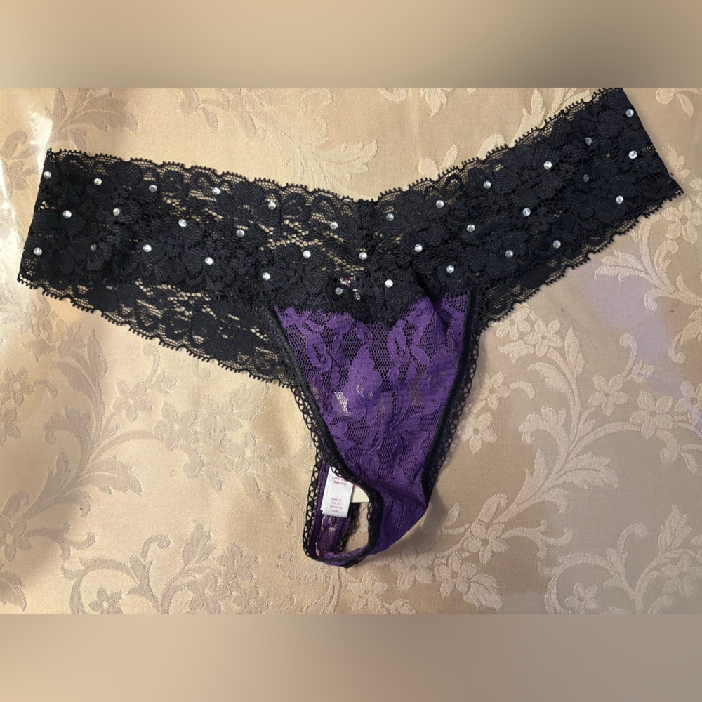 Victoria's Secret Black and Purple Lace Panties